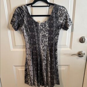 Elegant Black and White paisley Patterned fit and flare Mini Dress